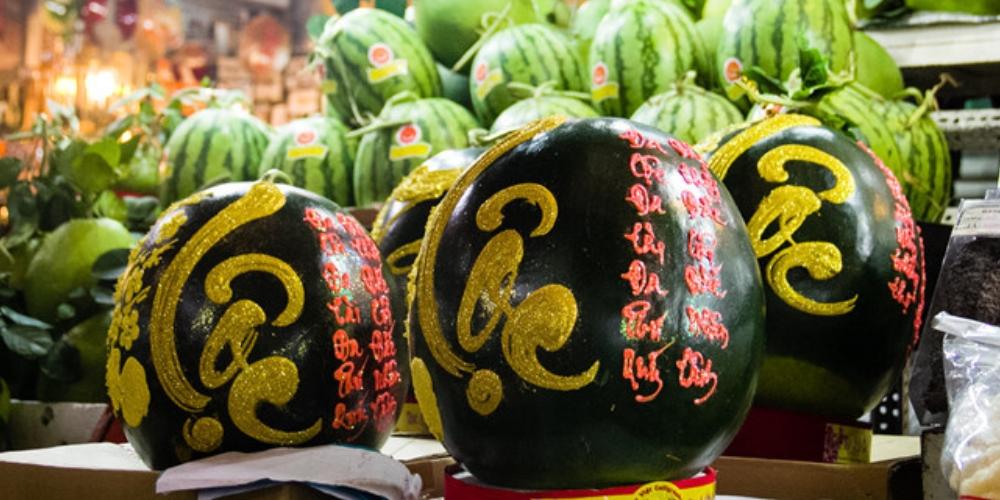 Dưa hấu thư pháp