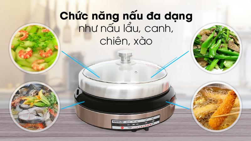 Nồi lẩu điện Sunhouse còn có thể dùng để hầm, om, rán, xào, ninh…
