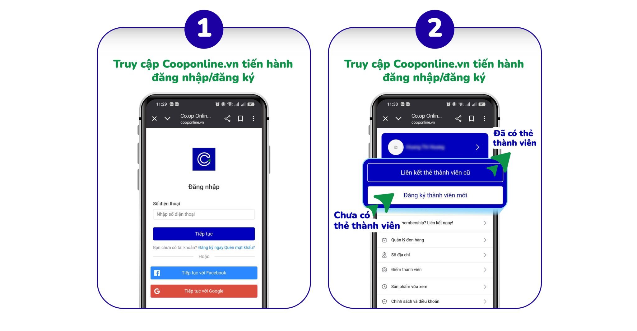 Truy cập website Co.op Online và tiến hành đăng ký hoặc đăng nhập tài khoản
