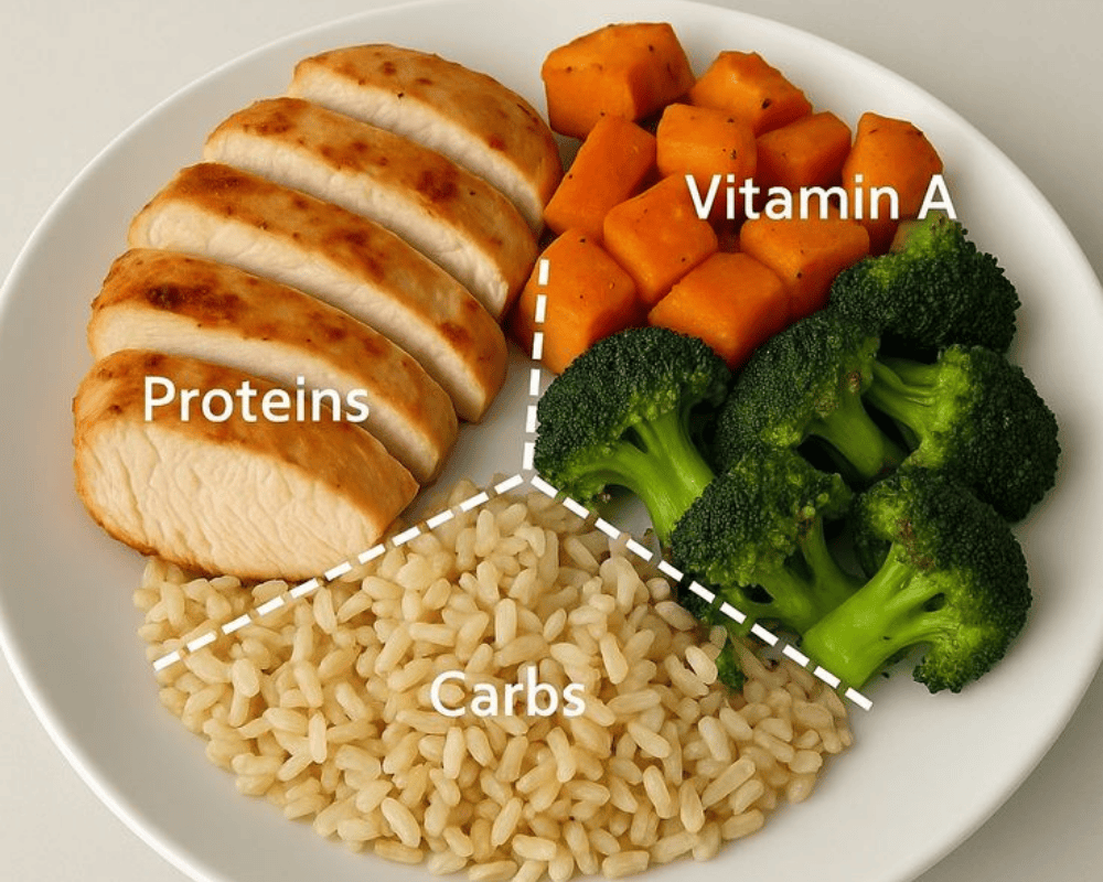 4 nguyên tắc vàng (ít calo – giàu dinh dưỡng – nhiều chất xơ – đủ protein)