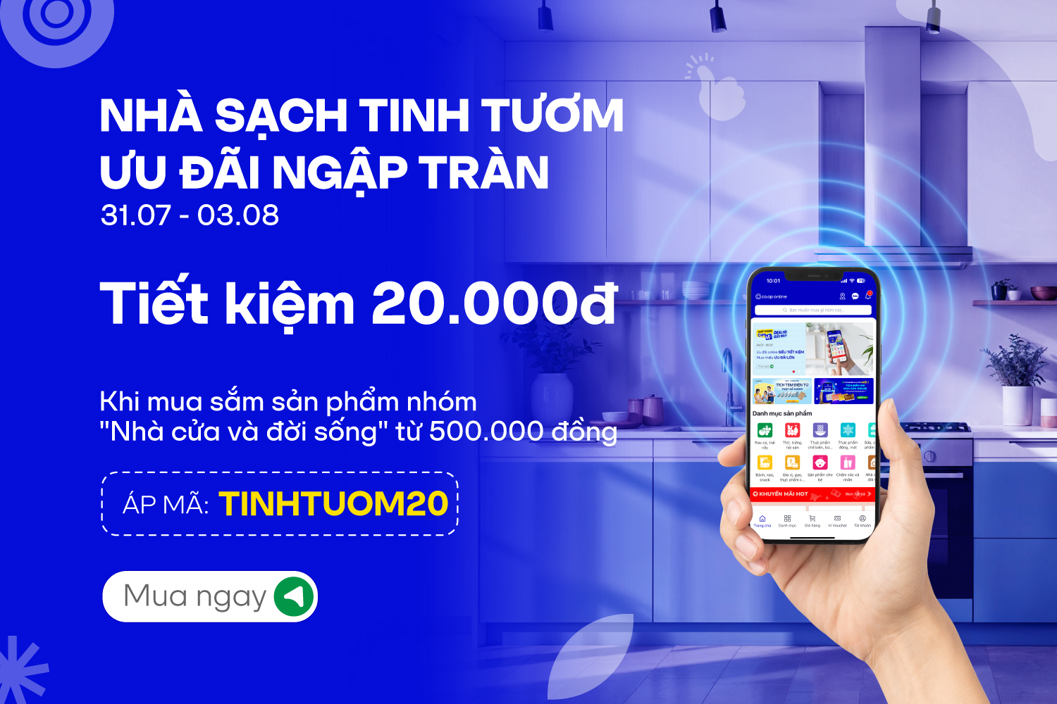 Áp mã TINHTUOM20 để nhận ngay ưu đãi giảm 20.0000đ