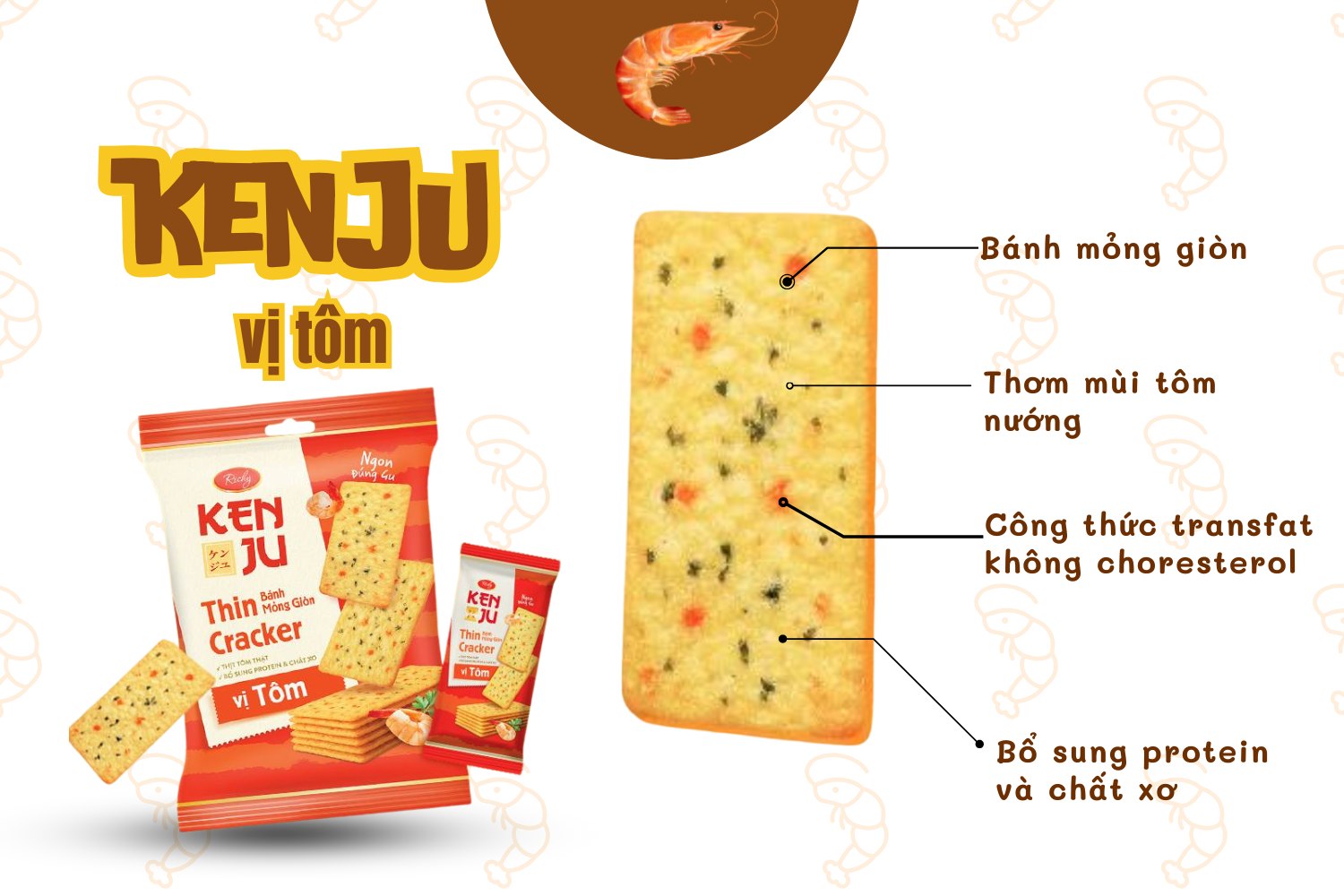 Bánh quy Kenju vị tôm được làm từ thịt tôm thật