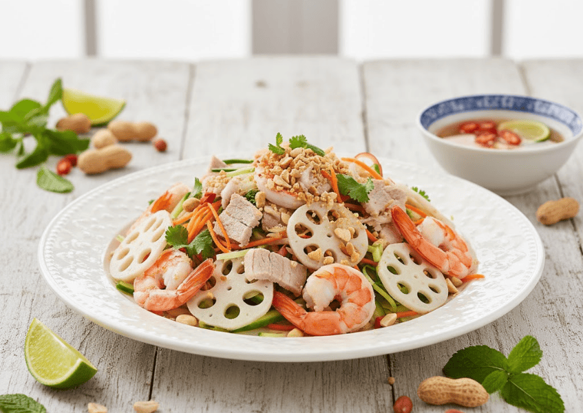 Gỏi ngó sen tôm thịt nhà làm