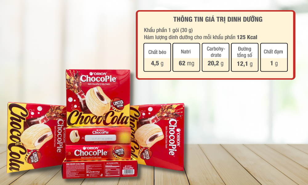 Bảng thông tin dinh dưỡng ước tính Chocopie Vị Cola Chanh