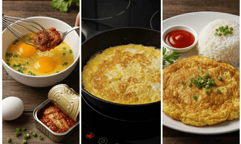 Chiên trứng cá hộp giòn béo