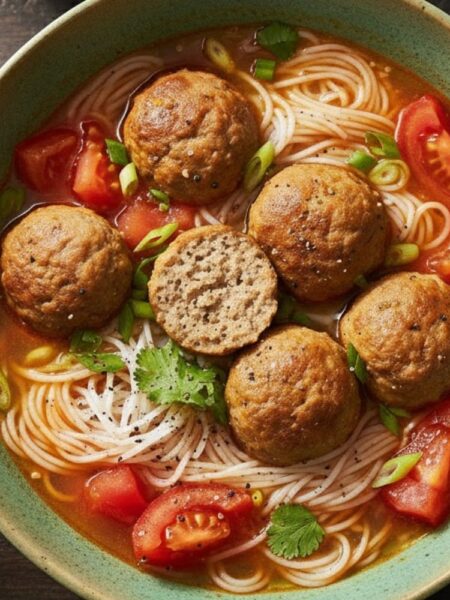 Bún thịt viên cà chua thơm ngon, hấp dẫn