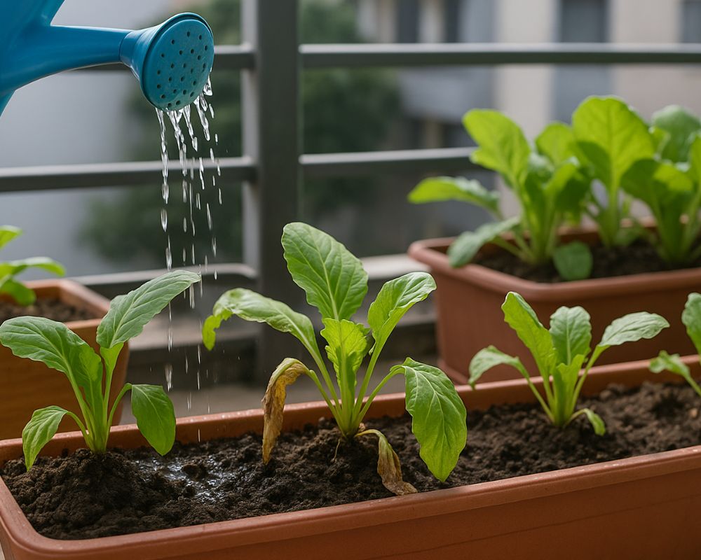 Tưới quá nhiều nước: Đất úng khiến rễ thối, rau không phát triển.