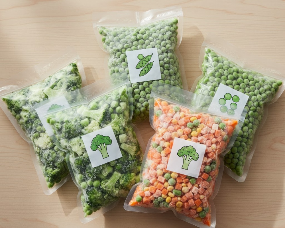 Bông cải, đậu Hà Lan và rau củ cắt hạt lựu đông lạnh