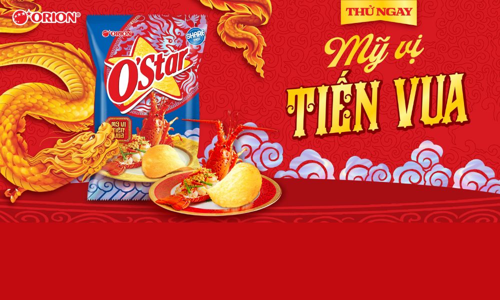 Snack O'Star Tôm Hùm Cháy Tỏi có lượng xấp xỉ 400 Kcal