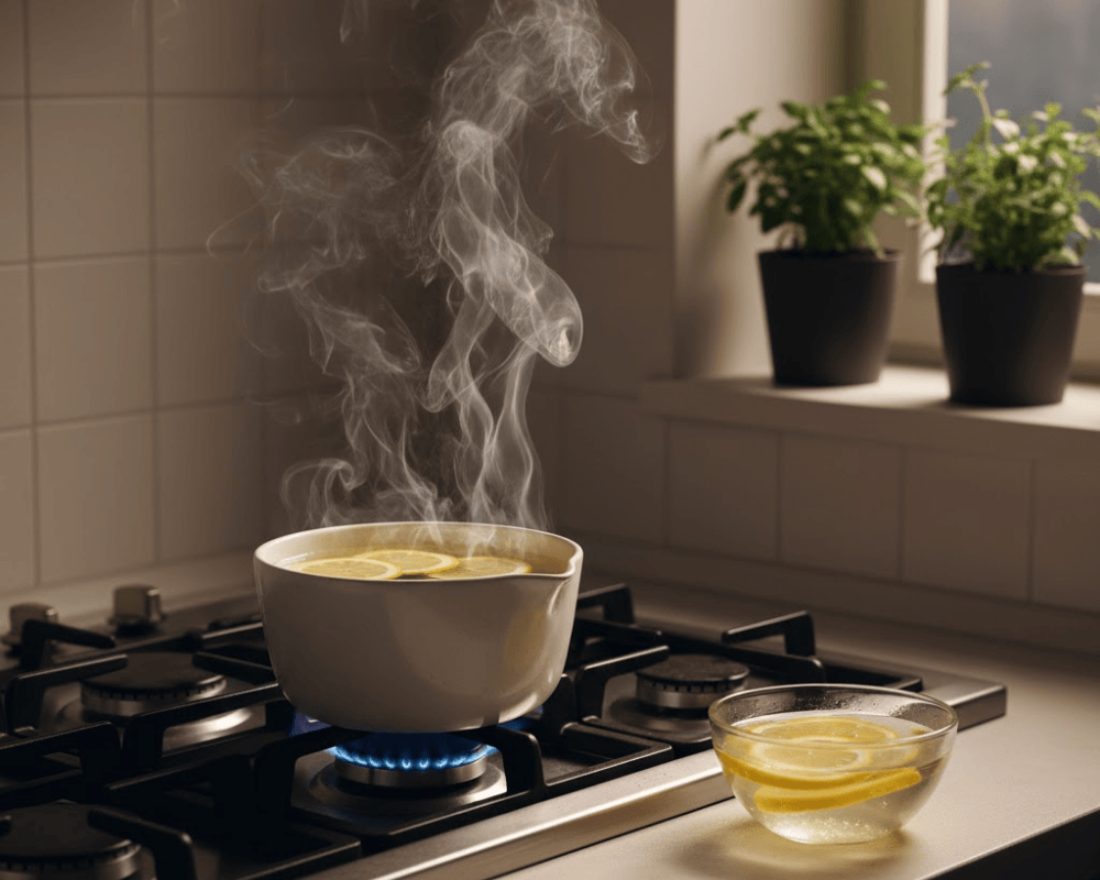 Khử mùi bếp bằng cách đun giấm trắng và lát chanh