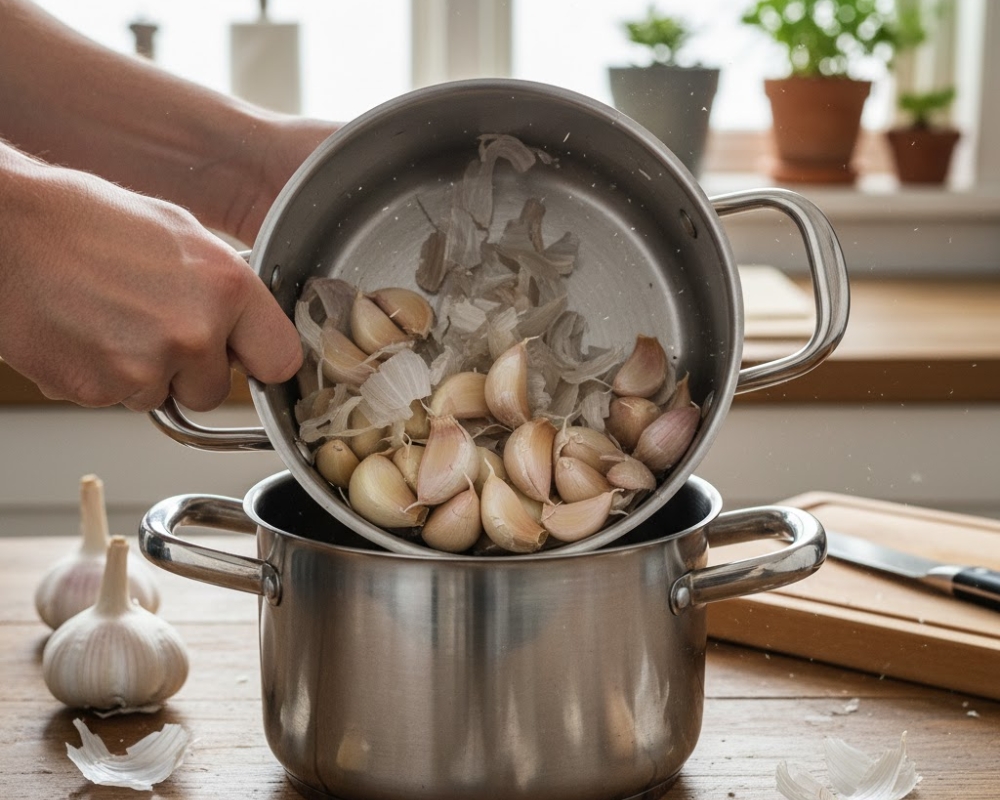 Tận dụng lực ly tâm và ma sát để vỏ tỏi tự bong ra