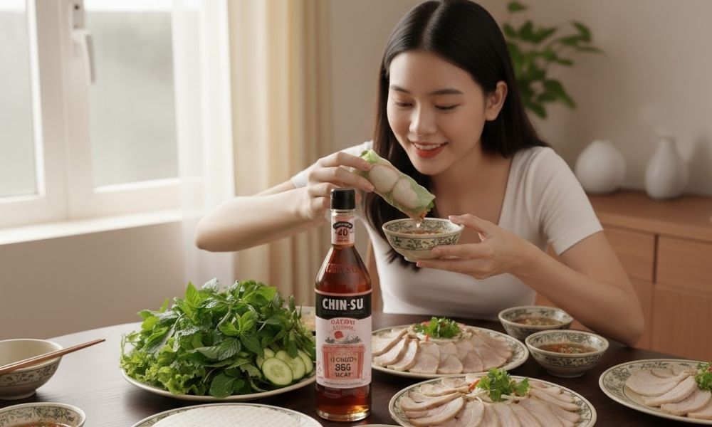 Bánh tráng cuốn thịt heo và nước chấm Chinsu 365 chuẩn vị