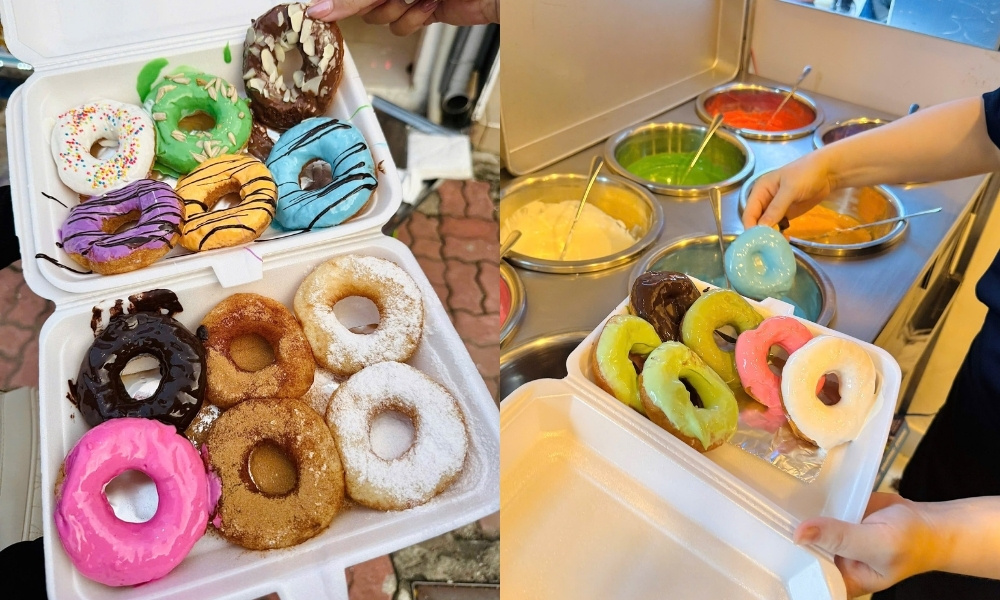 Bánh Donut Nga Vũng Tàu nhiều màu sắc, chiên nóng hổi