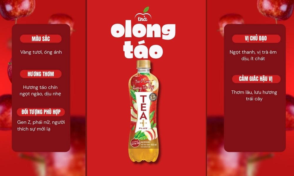 Trà olong táo Tea Plus có vị ngọt thanh, vị trà êm dịu, ít chát