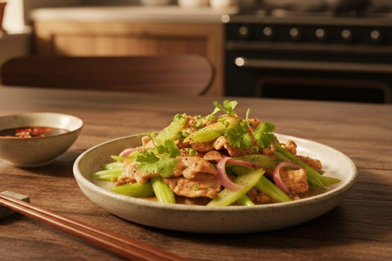 Cần tây xào thịt heo chuẩn ngon