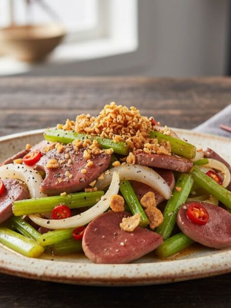 Cần tây xào tim cật ngon, thấm vị