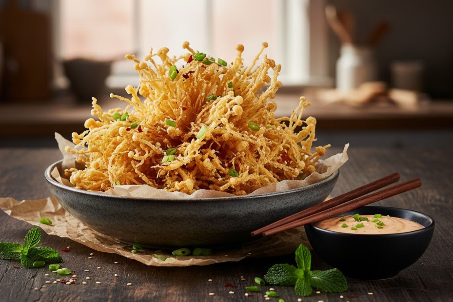 Nấm kim châm chiên giòn ngon