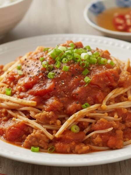 Nấm kim châm xào cà chua và thịt băm chua ngọt