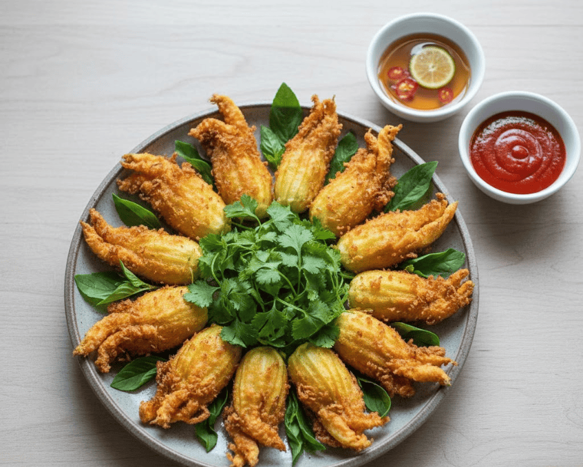 Bông bí nhồi cá thát lát chiên giòn