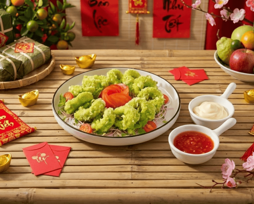 Món mực bọc cốm chiên xù giòn tan
