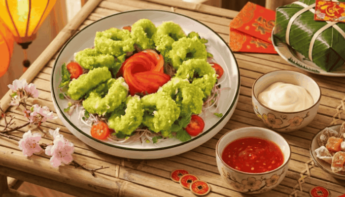 Cách làm mực bọc cốm chiên xù giòn tan, xanh mướt đãi tiệc Tết