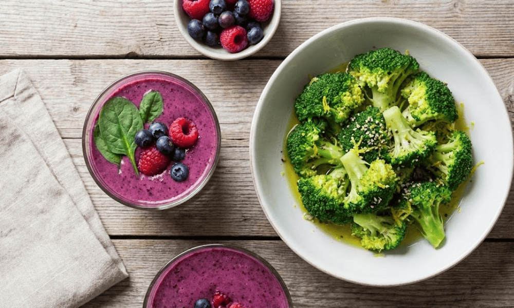 Rau xanh và quả mọng