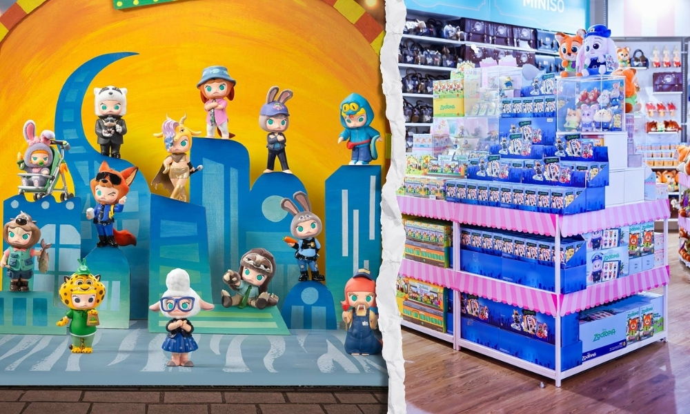 Bộ sưu tập blind box Zootopia 2 trưng bày tại cửa hàng