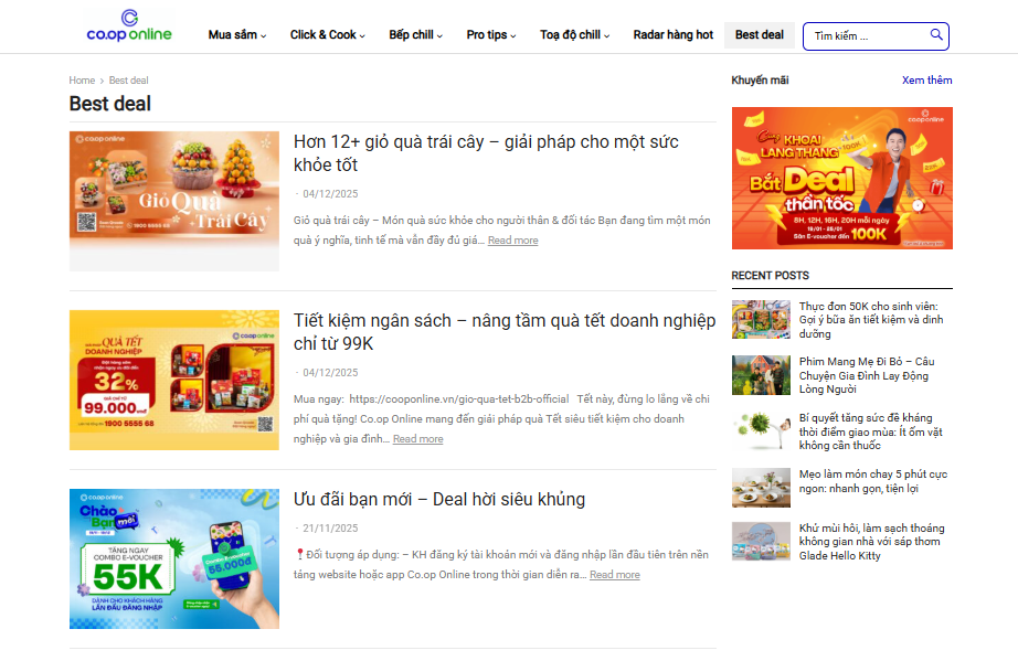 Cập nhật các chương trình khuyến mãi "Best Deal" tại Co.opOnline để nhận nhiều ưu đãi