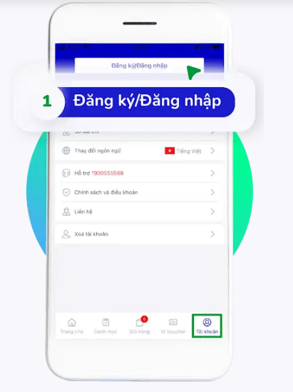 Chọn tài khoản và chọn đăng ký hoặc đăng nhập