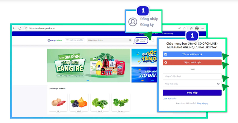 Đăng nhập vào app/ website Co.op Online