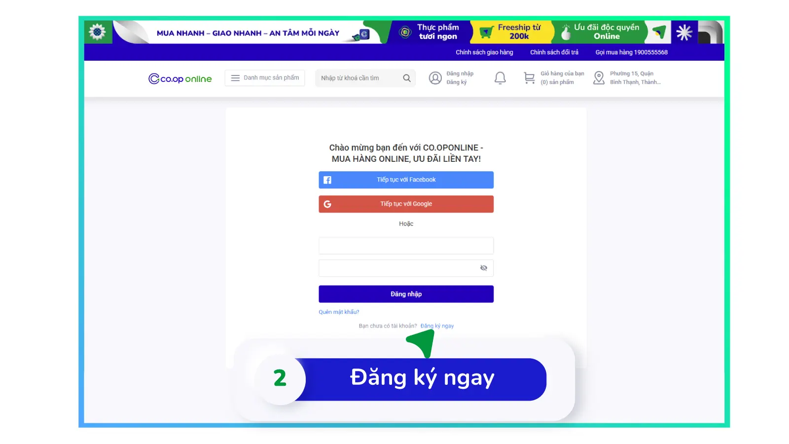 Đăng ký bằng số điện thoại hoặc liên kết nhanh qua Facebook /Google/ Apple