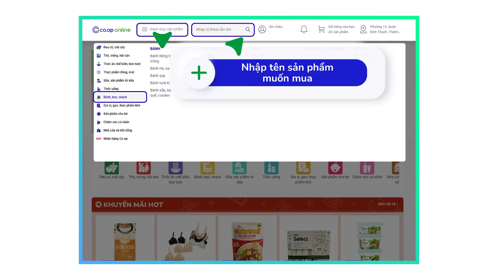 Tìm kiếm và thêm sản phẩm