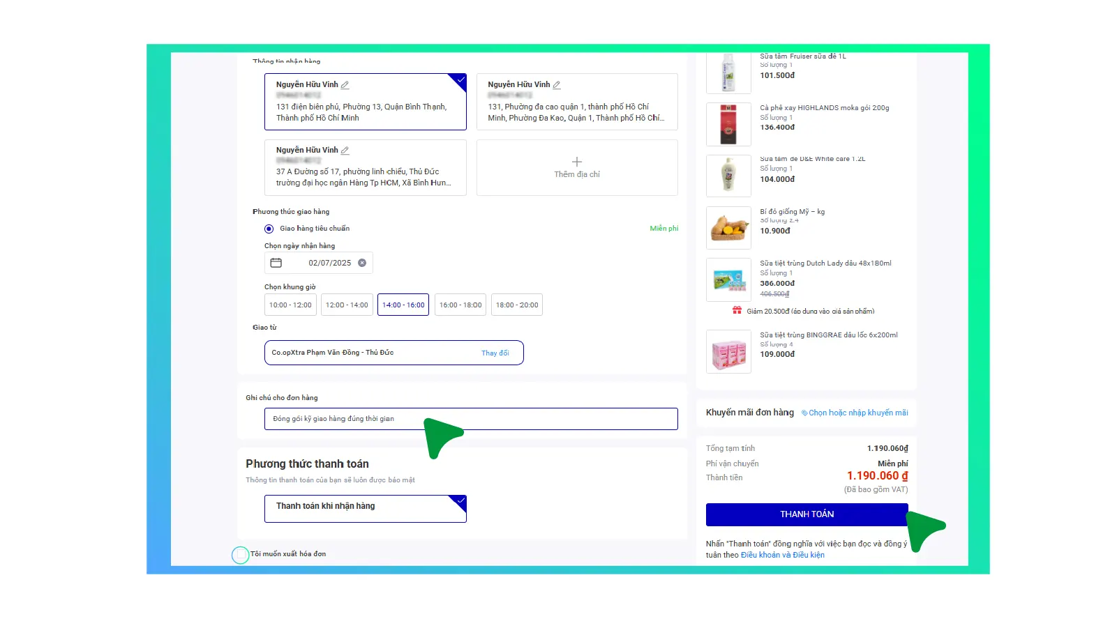 Ghi chú và xuất hóa đơn