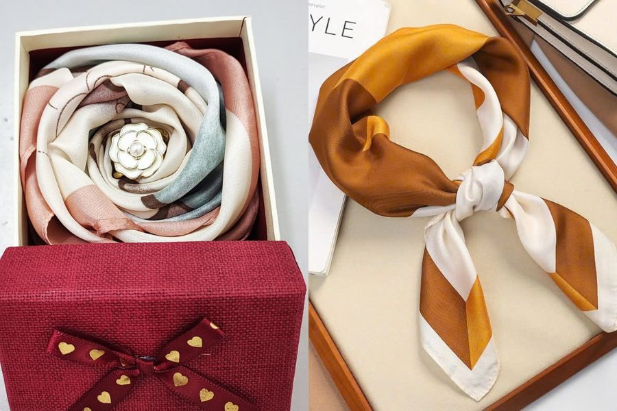 Khăn lụa mềm mại tôn lên vẻ thanh lịch và giữ ấm ngày xuân se lạnh