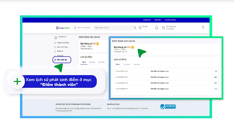Xem lịch sử phát sinh điểm ở “Điểm thành viên”