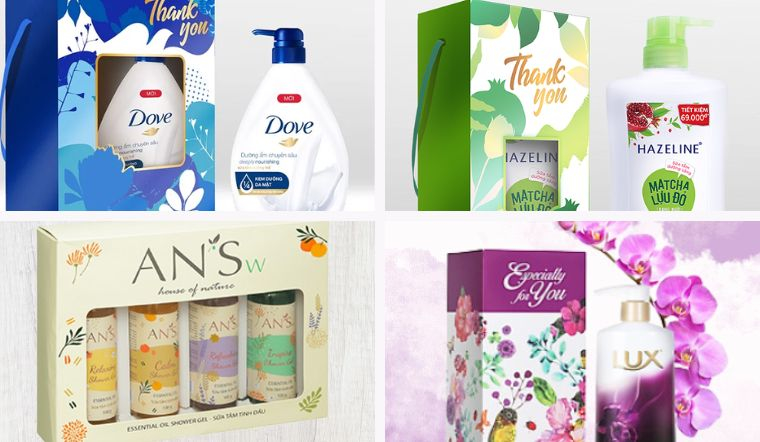 Có nhiều set sữa tắm đóng gói đẹp mắt dành tặng cô giáo ngày 8/3