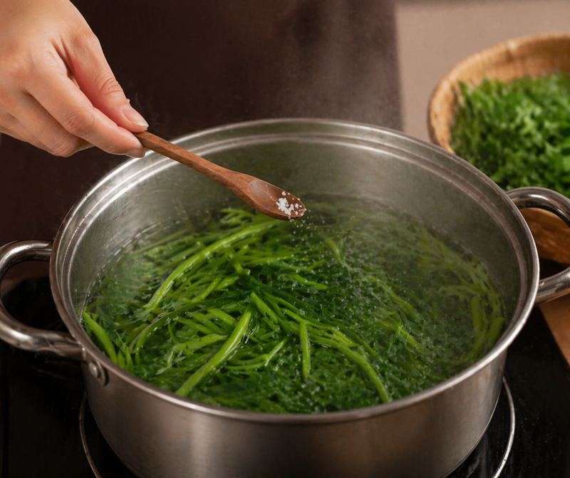 Bạn có thể cho thêm ít muối ăn khi luộc rau muống