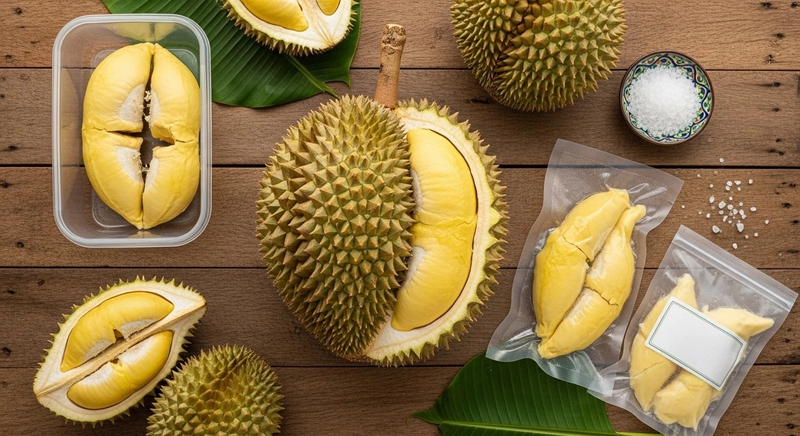 Bọc kín sầu riêng trong hộp giúp bảo quản độ ẩm và tránh ám mùi tủ lạnh.