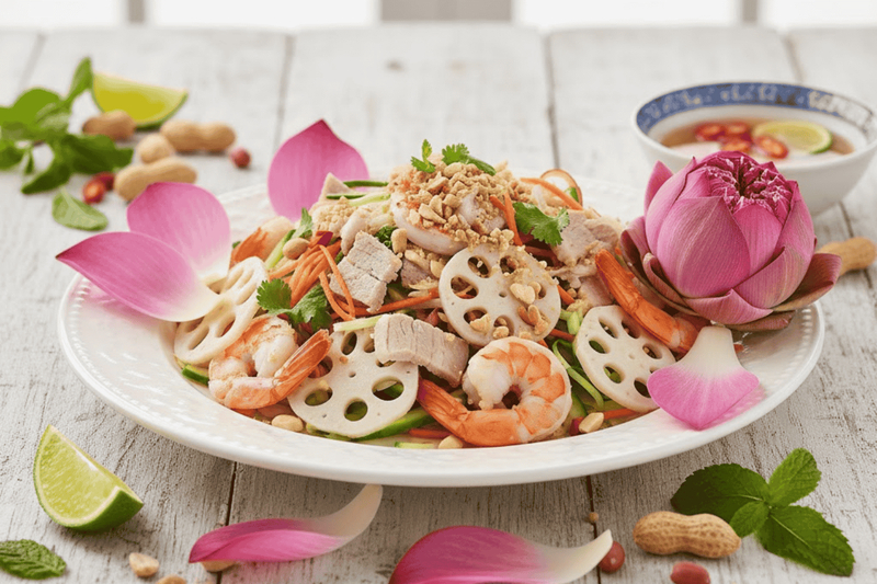 Gỏi ngó sen tôm thịt giòn mát là món chống ngấy hiệu quả