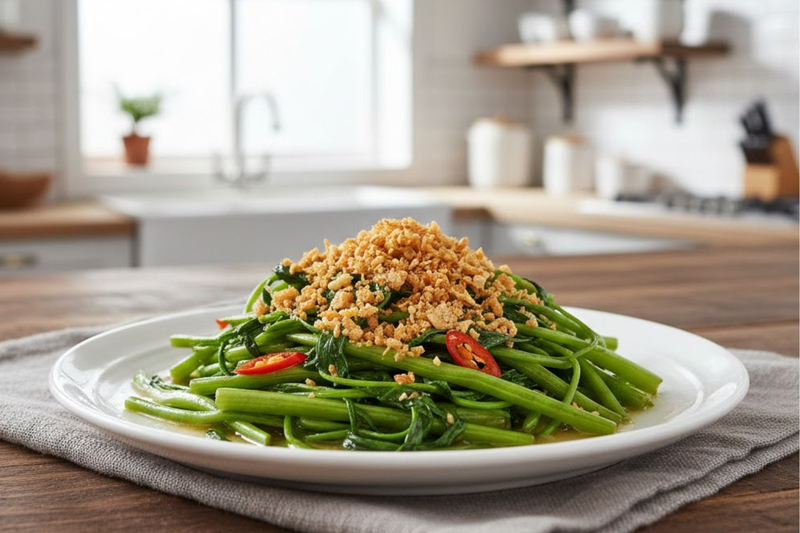 Lòng gà xào rau muống là món ngon từ rau muống quen thuộc