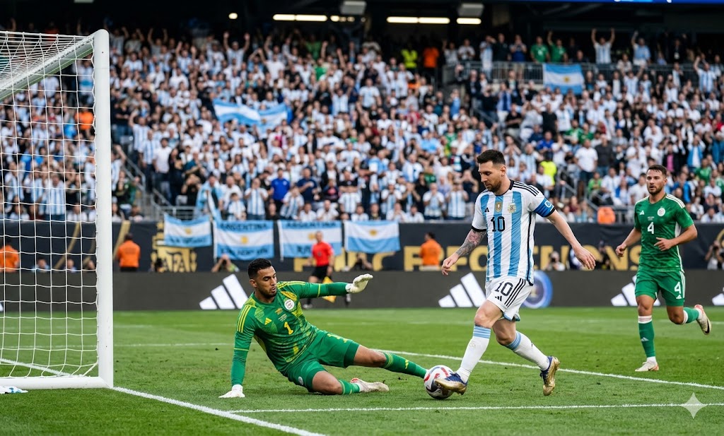 Messi băng xuống lừa qua cả thủ môn Algeria trước khi nhẹ nhàng đệm bóng vào lưới trống - ghi bàn thắng thứ 2