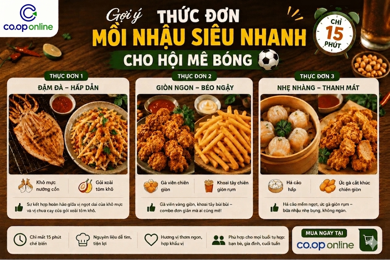Gợi ý thực đơn mồi nhậu siêu nhanh cho hội mê bóng đá