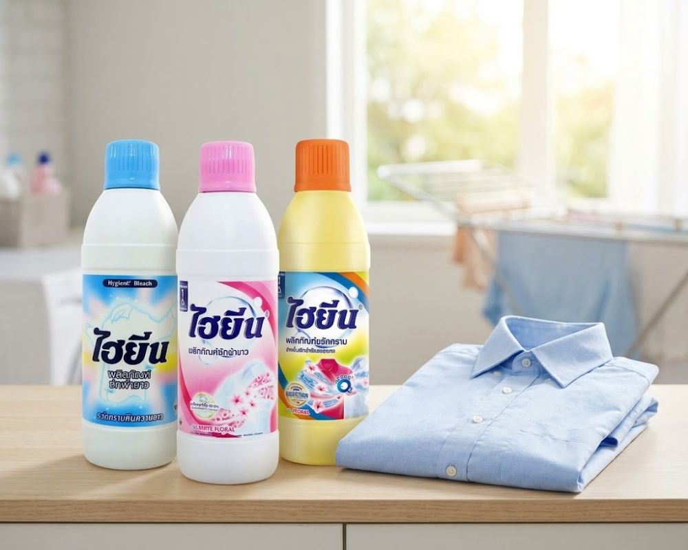 Nước tẩy quần áo màu Hygiene Thái Lan giúp khử mùi hôi ẩm mốc và đánh bay vết bẩn hiệu quả.