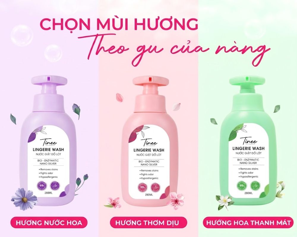 Nước giặt đồ lót Tinee ứng dụng công nghệ enzyme sinh học làm sạch vết dâu tây hiệu quả.