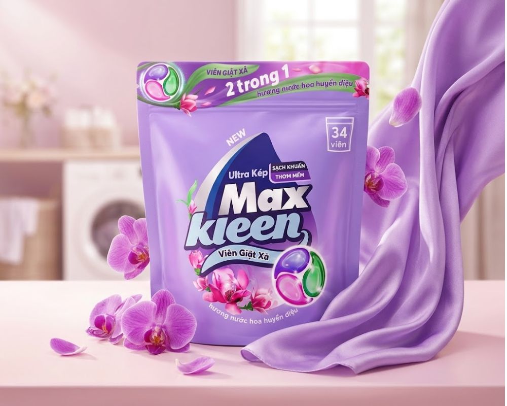 Viên giặt Maxkleen ứng dụng công nghệ Ultra kép vừa làm sạch sâu vừa lưu hương nước hoa quyến rũ.