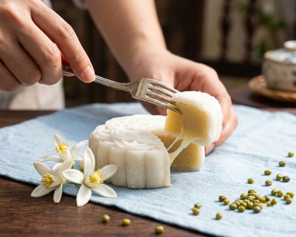 Bánh dẻo Kinh Đô nhân đậu xanh ngọt thanh, thơm ngát hương hoa bưởi