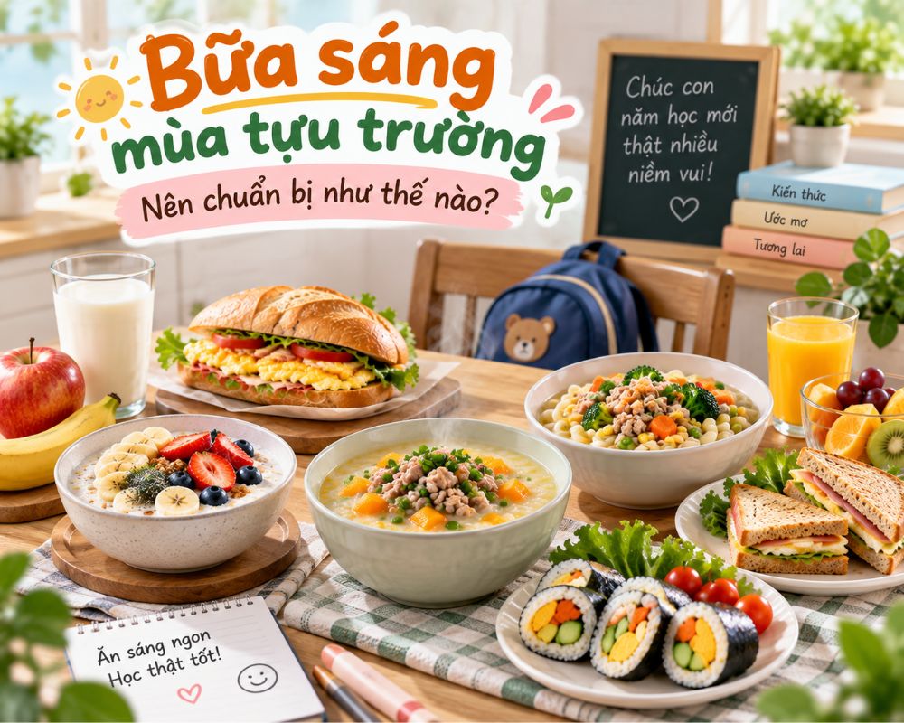 Đa dạng món ăn sáng giúp ba mẹ dễ dàng thay đổi thực đơn cho bé trong mùa tựu trường.