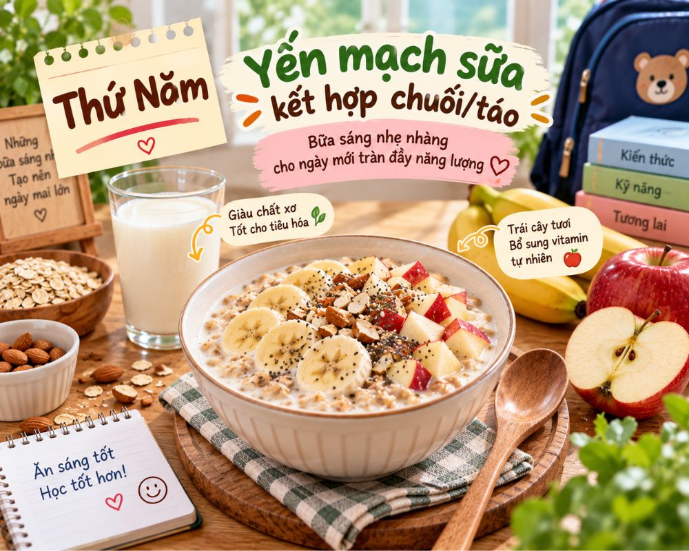 Yến mạch sữa kết hợp chuối và táo cho ngày mới