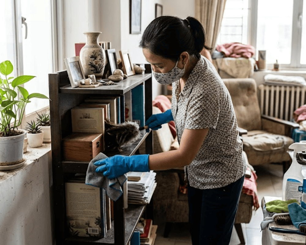 Vệ sinh góc tủ và sắp xếp các khu vực trong nhà