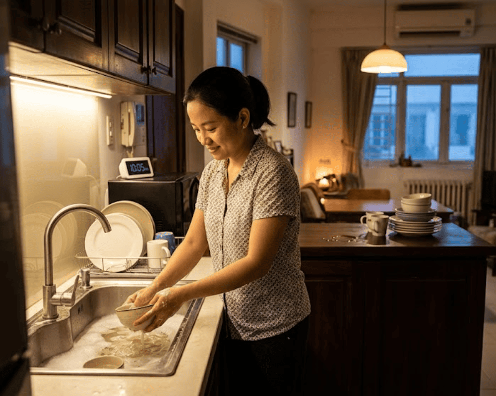 Vệ sinh khu vực bếp và dụng cụ sau khi sử dụng